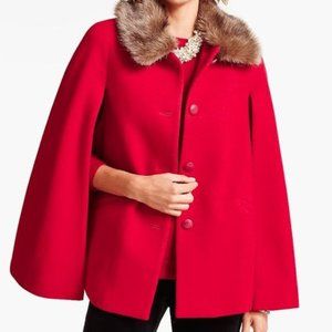 Talbots red cape coat with removable fur collar